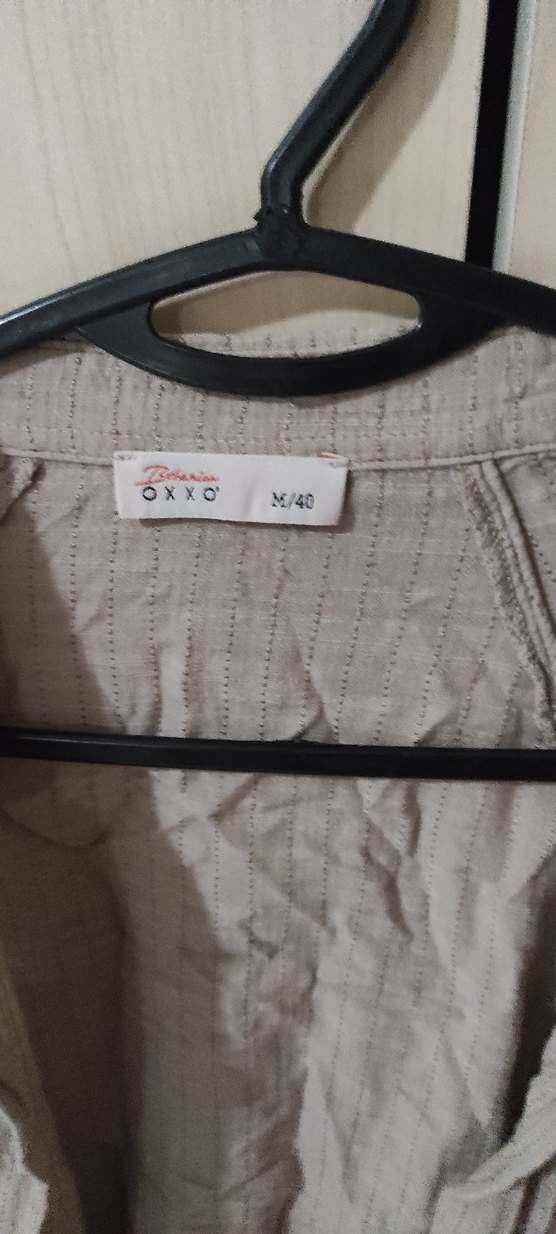 Bej Kadın Keten Gömlek, Salaş Kesim, Uzun Kollu - Görsel 5