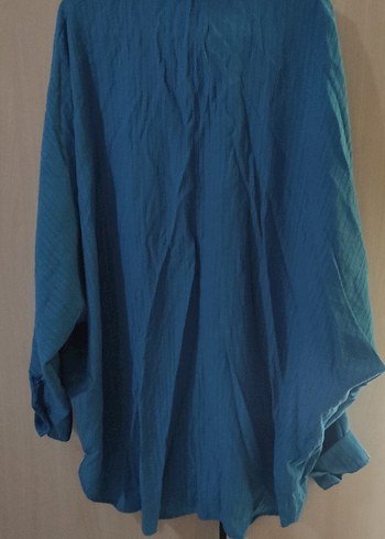 Mavi Pliseli Keten Kadın Gömlek - Görsel 2