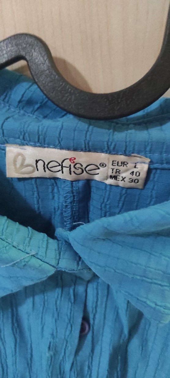 Mavi Pliseli Keten Kadın Gömlek - Görsel 3