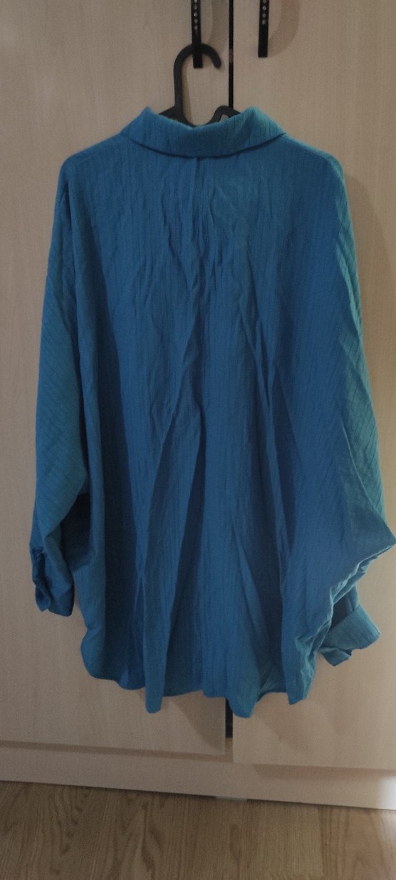 Mavi Pliseli Keten Kadın Gömlek - Görsel 2