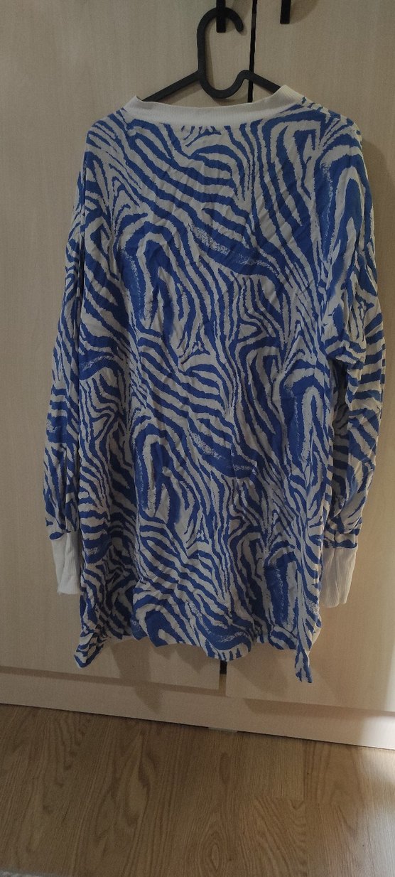 Mavi Zebra Desenli Bohem Uzun Kollu Kadın Gömlek - Görsel 2