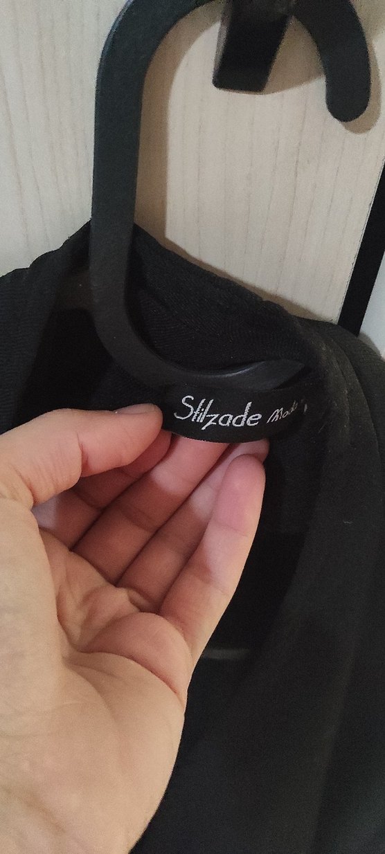 Drapeli Siyah Keten Midi Kadın kimono - Görsel 2