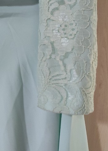 Turkuaz Uzun Kollu Vintage Kadın Abiye - Görsel 5