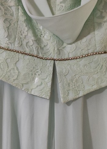 Turkuaz Uzun Kollu Vintage Kadın Abiye - Görsel 9