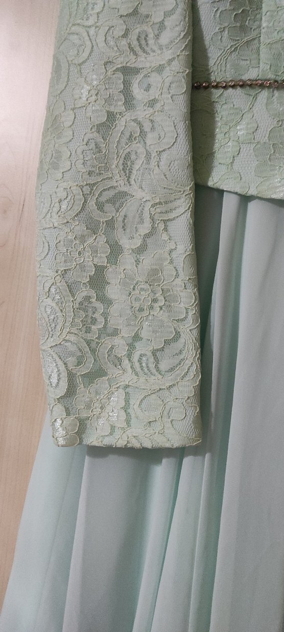 Turkuaz Uzun Kollu Vintage Kadın Abiye - Görsel 4