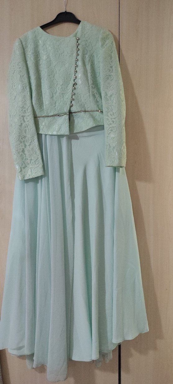 Turkuaz Uzun Kollu Vintage Kadın Abiye - Görsel 2