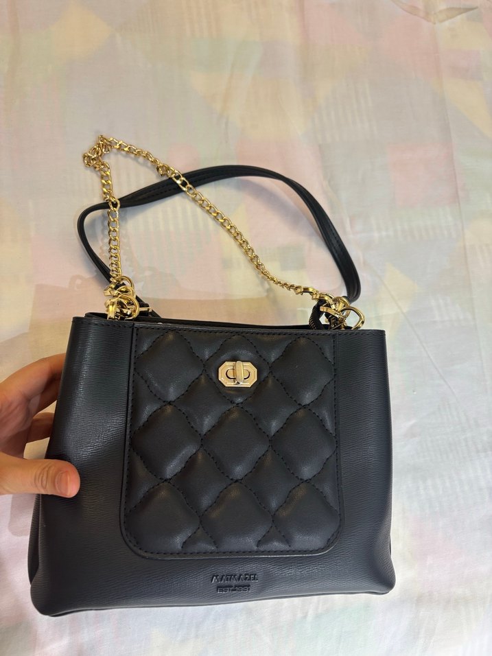 Zincir Detaylı Siyah Deri Kadın Çanta - Görsel 2