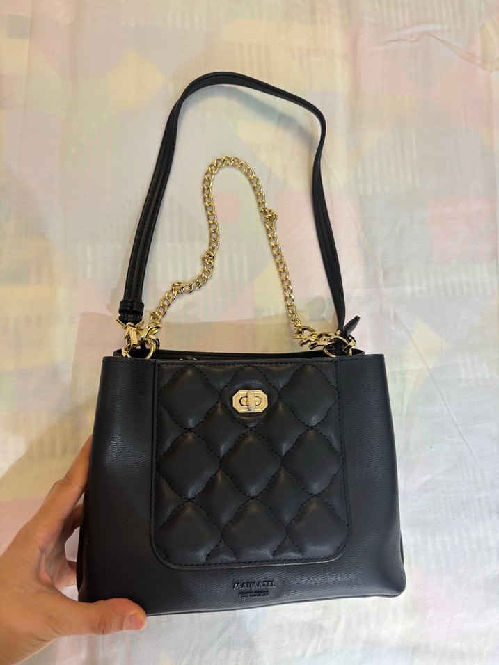 Zincir Detaylı Siyah Deri Kadın Çanta - Görsel 3