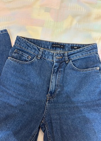 Kemer Tokalı Bağlama Desenli Mavi Kadın Jean - Görsel 3