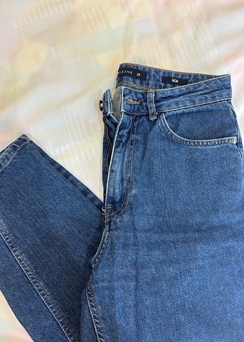 Kemer Tokalı Bağlama Desenli Mavi Kadın Jean - Görsel 5