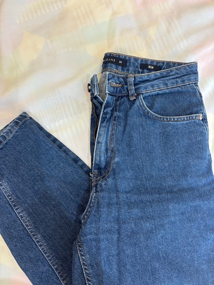 Kemer Tokalı Bağlama Desenli Mavi Kadın Jean - Görsel 5