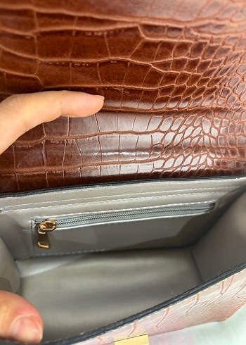 Kahverengi Parlak Yılan Desenli Deri Çanta - Görsel 5