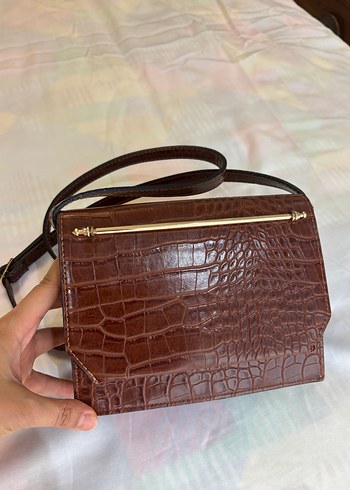 Kahverengi Parlak Yılan Desenli Deri Çanta - Görsel 2