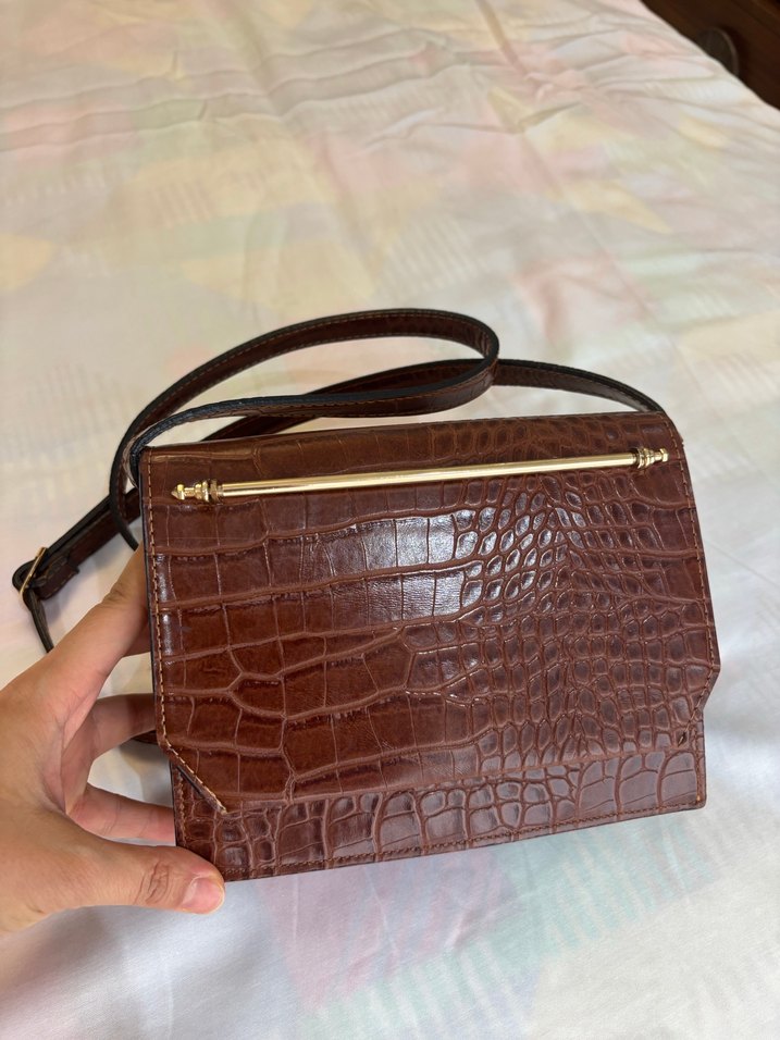 Kahverengi Parlak Yılan Desenli Deri Çanta - Görsel 2