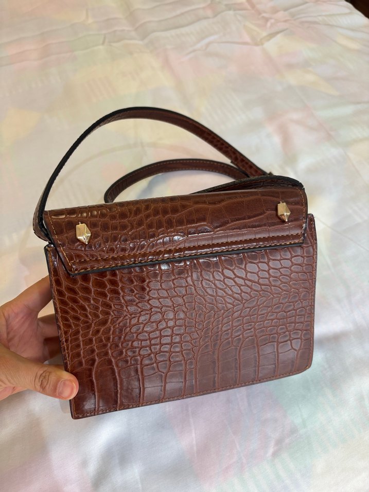 Kahverengi Parlak Yılan Desenli Deri Çanta - Görsel 3