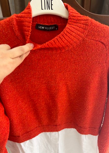 Turuncu Örgü Kadın Kısa Kazak - Görsel 4