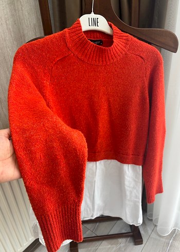 Turuncu Örgü Kadın Kısa Kazak - Görsel 3