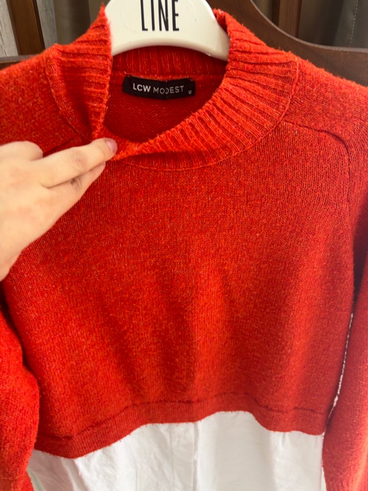 Turuncu  Örgü Kadın Kısa Kazak - Görsel 4