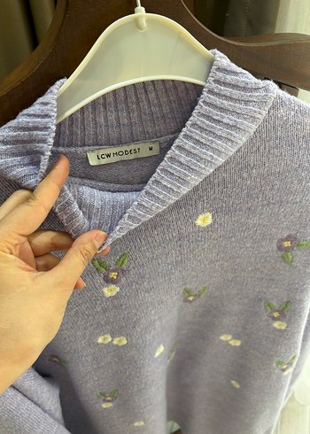 Lila Nakışlı Uzun Kollu Triko Kazak - Görsel 5