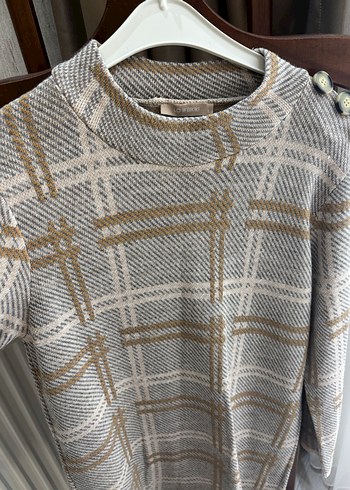 Ekose Desenli Uzun Kollu Triko Kadın Kazak - Görsel 4