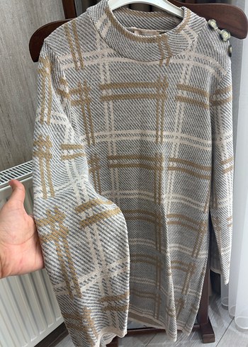 Ekose Desenli Uzun Kollu Triko Kadın Kazak - Görsel 3