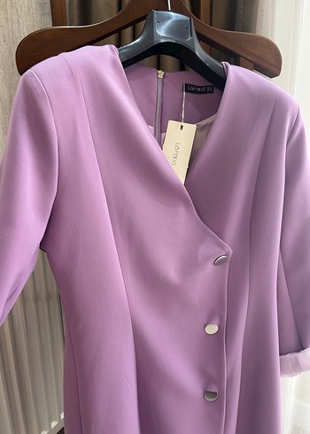 Düğmeli Mor Uzun Kesim Kadın Blazer - Görsel 4