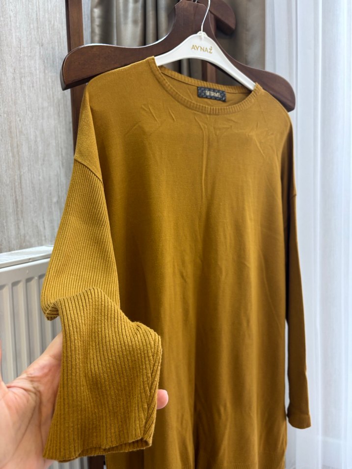 Setrms Uzun Kollu Kahverengi Salaş Kadın Kazak - Görsel 3