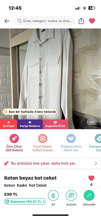 Koton beyaz ceket sorunsuz.