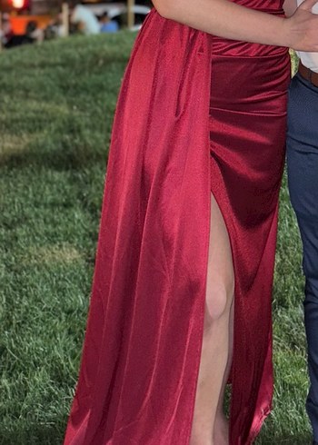 Bordo Drapeli Uzun Abiye Elbise - Görsel 7