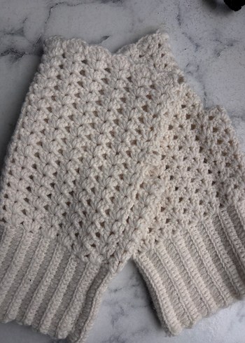 Beyaz Örgü Bohem Kadın Eldiveni - Görsel 4