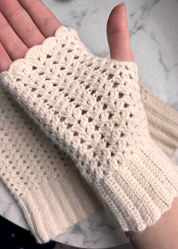 Beyaz Örgü Bohem Kadın Eldiveni - Görsel 5