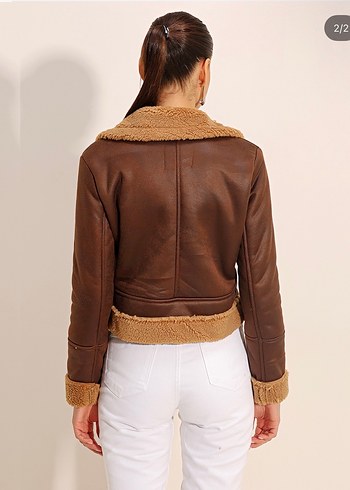 Kahverengi Süet Kısa Kürklü Kadın Ceket - Görsel 2