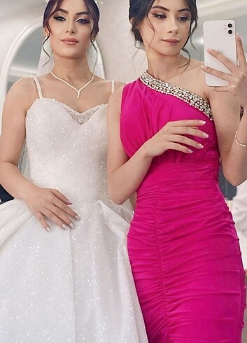 s Beden pembe Renk Fuşya abiye elbise 1 kere giydim