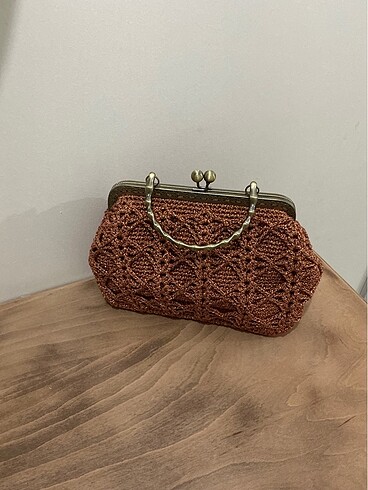 Beden kahverengi Renk Handmade Metal Burslu Şık çanta clutch