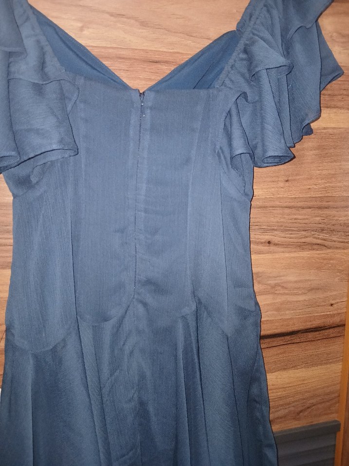 Kadın Lacivert Elbise - V Yakalı, Fermuarlı - Görsel 3