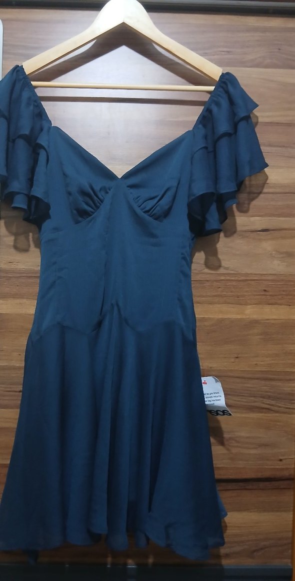 Kadın Lacivert Elbise - V Yakalı, Fermuarlı - Görsel 2