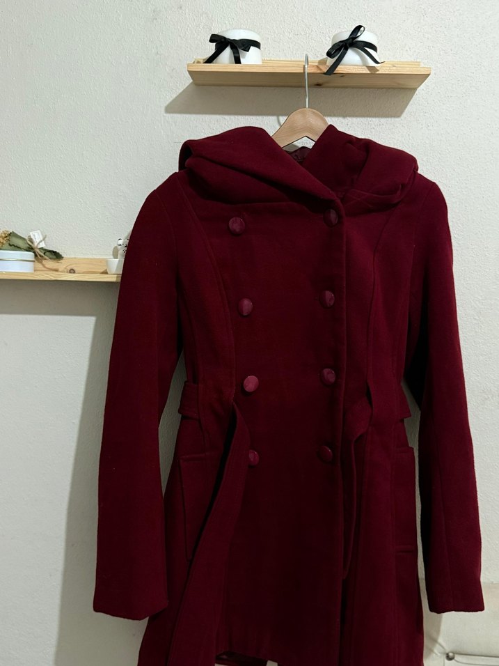 Bordo Rodi Kaşe Kaban ,Mont - Görsel 2