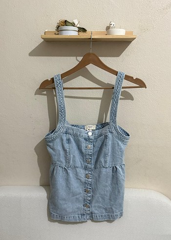 Düğmeli Strappy Denim Kısa Tulum - Görsel 3