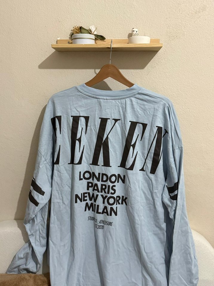 Açık Mavi Kadın Uzun Kollu Baskılı Tişört - Görsel 3