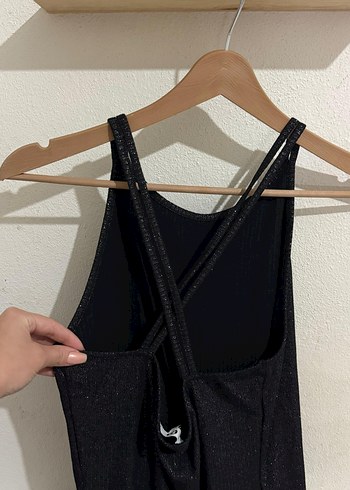 Siyah Oval-Yaka Fitilli Midi Triko Elbise - Görsel 2