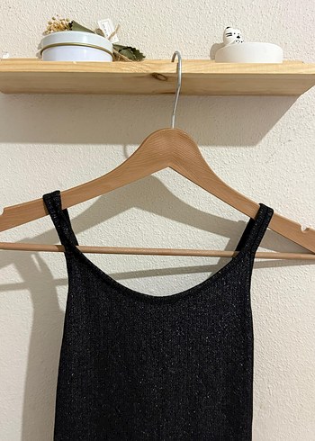 Siyah Oval-Yaka Fitilli Midi Triko Elbise - Görsel 5