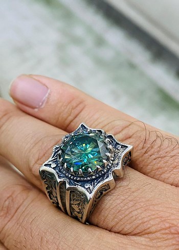 mozanit taşlı gümüş yüzük 24 numara - Görsel 2