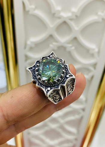 mozanit taşlı gümüş yüzük 24 numara - Görsel 3