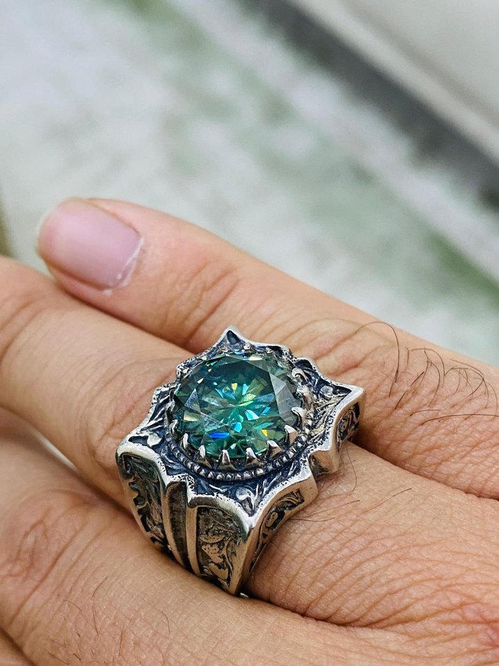 mozanit taşlı gümüş yüzük 24 numara - Görsel 2