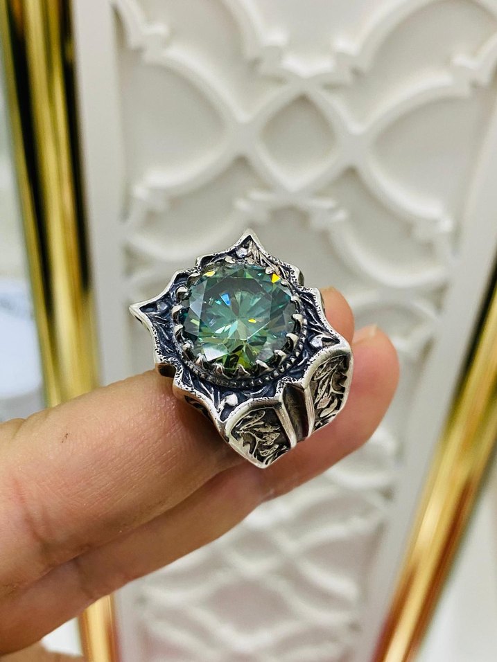 mozanit taşlı gümüş yüzük 24 numara - Görsel 3