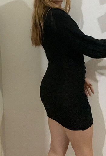 s Beden Siyah Büzgülü Mini Elbise