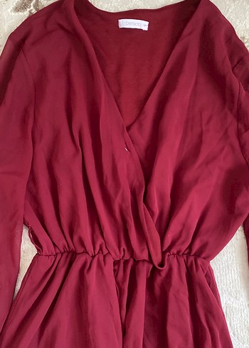 Bordo Uzun Kollu Bohem Midi Elbise - Görsel 2