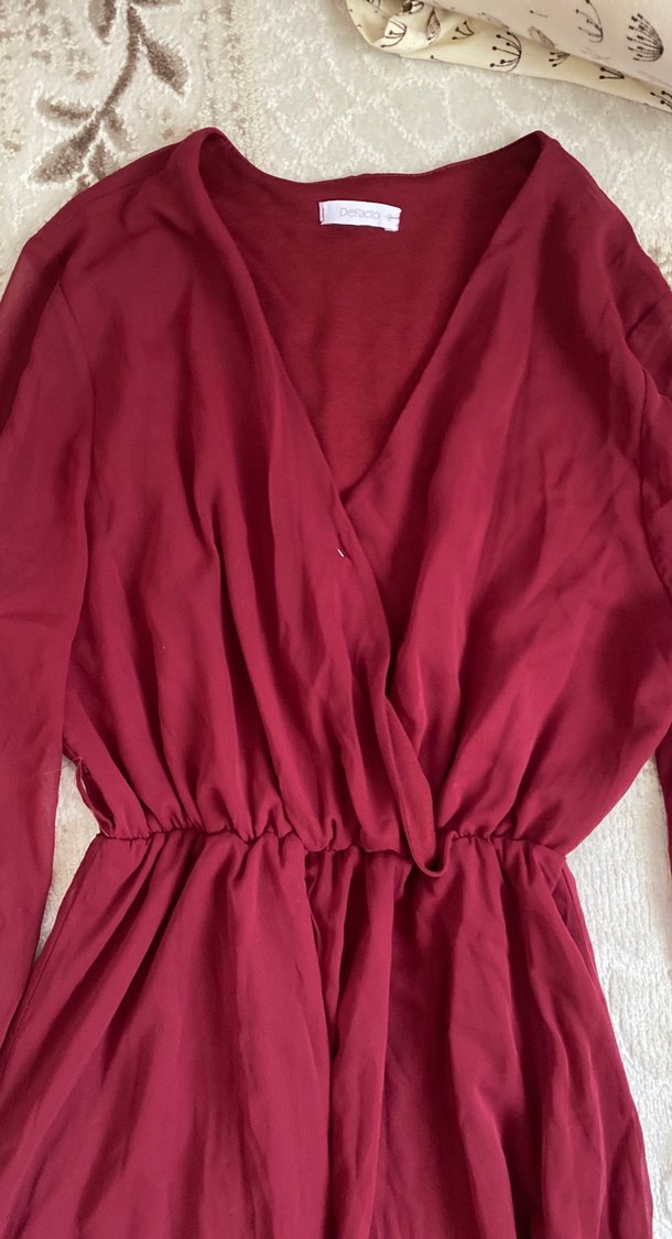 Bordo Uzun Kollu Bohem Midi Elbise - Görsel 2