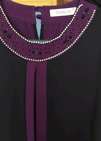 Mor Nakışlı Uzun Kollu Kadın Elbise - Görsel 3