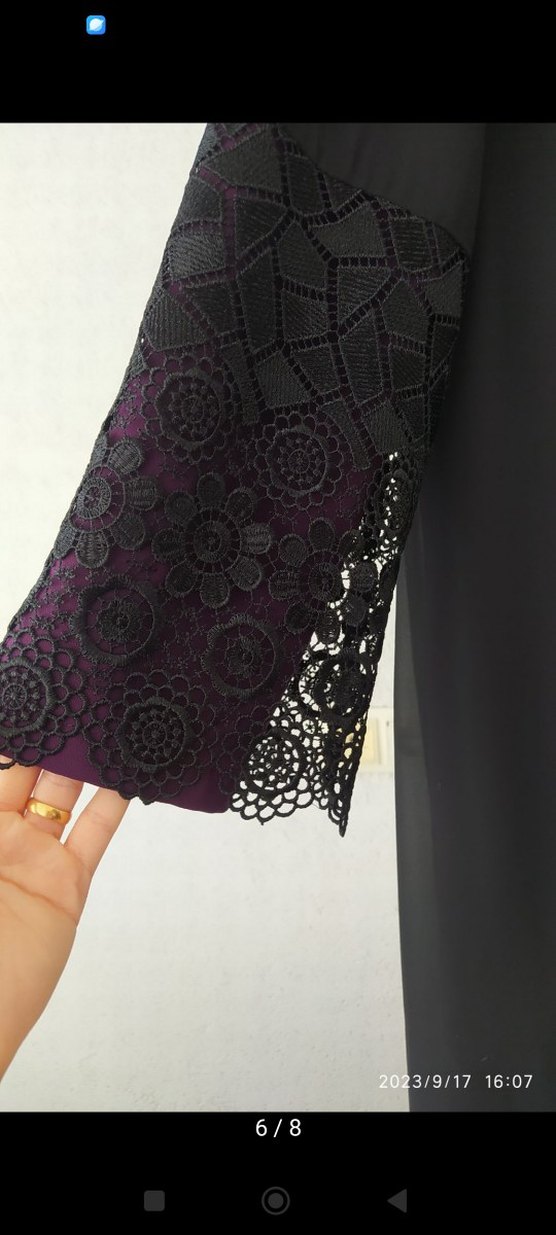 Mor Nakışlı Uzun Kollu Kadın Elbise - Görsel 4